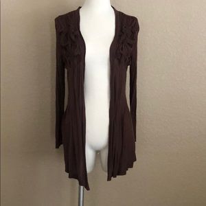 Brown Open Front 3/4 Sleeve Sweater Cardigan